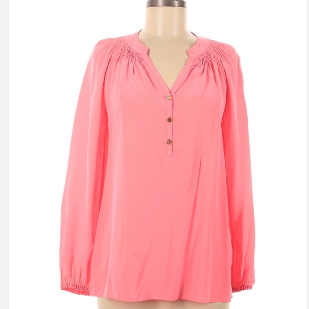 Lilly Pulitzer 100% Silk Elsa Top in Coral Pink Size Women's Small